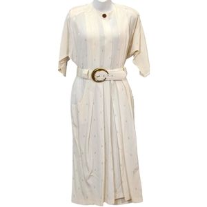 Ivory Textured Belted Midi Dress - 10